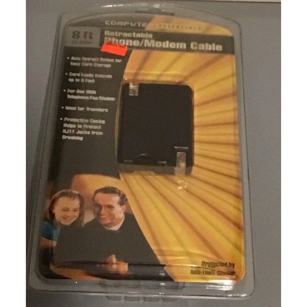 Vintage Computer Essentials Retractable 8 Ft. Phone / Modem Cable NIP